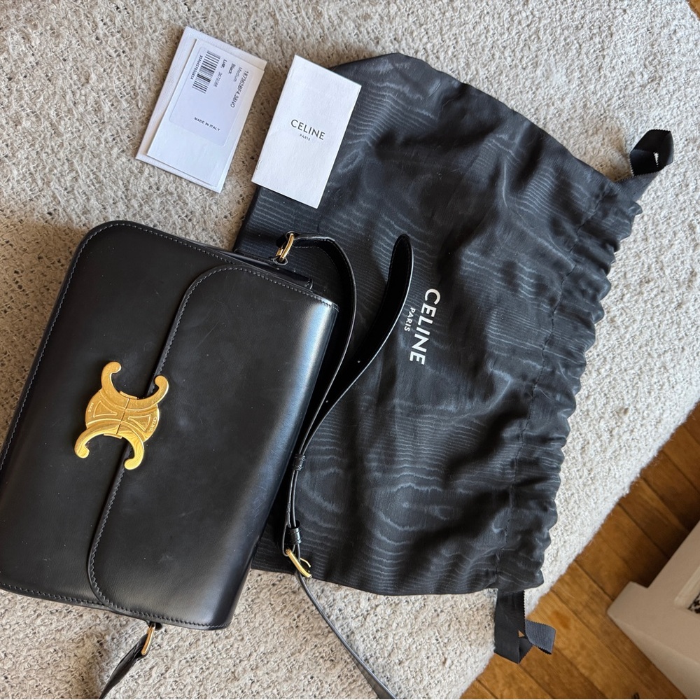Celine Black Crossbody Bag with Gold Accent